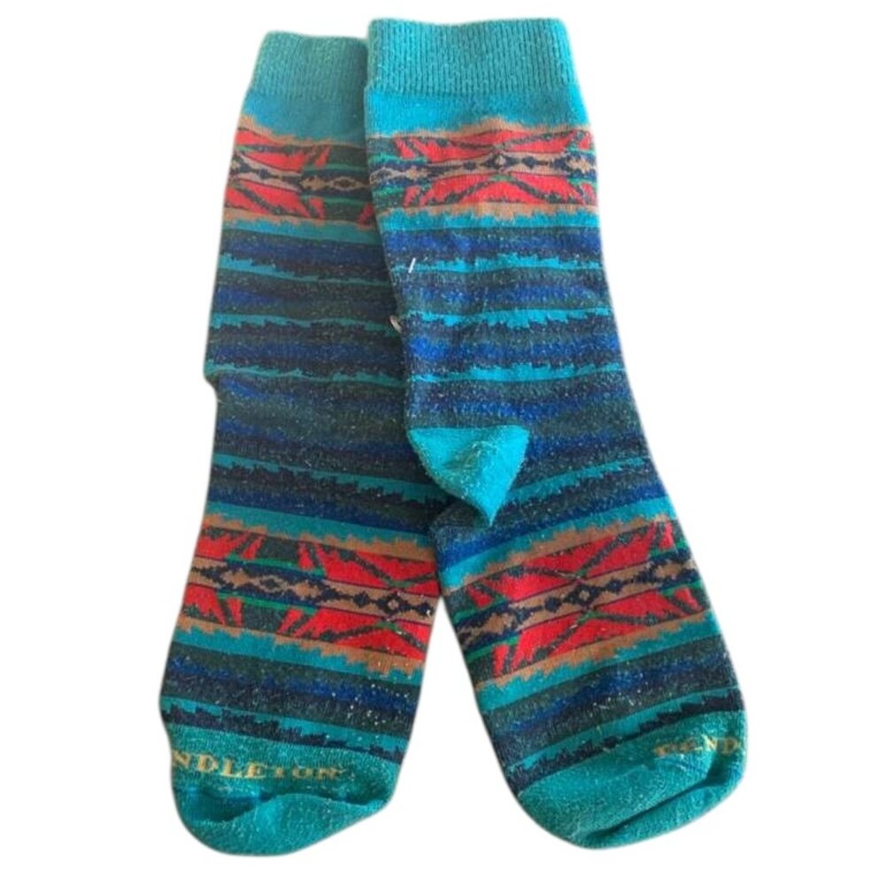 Pendleton Wool Socks Merino Southwest Aztec Pattern Blue Red Green Made In USA T
